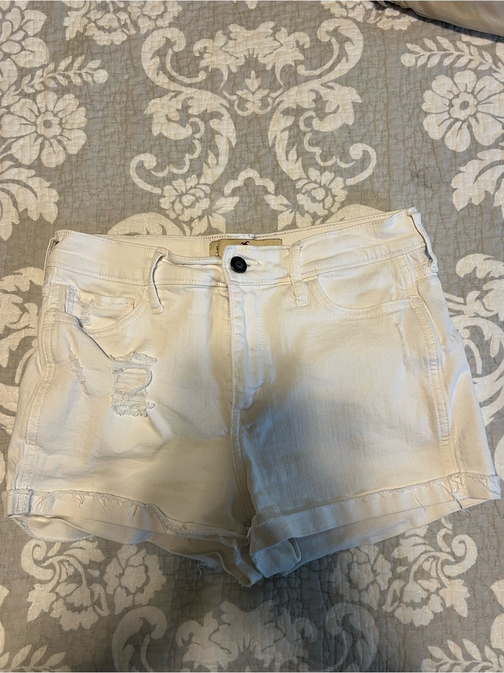Hollister White Distressed Denim Shorts